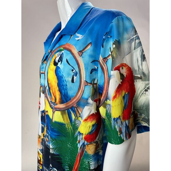 Hawaiian Parrot Print Mens Shirt XL By Hawalili Polyester - Picture 11 of 16